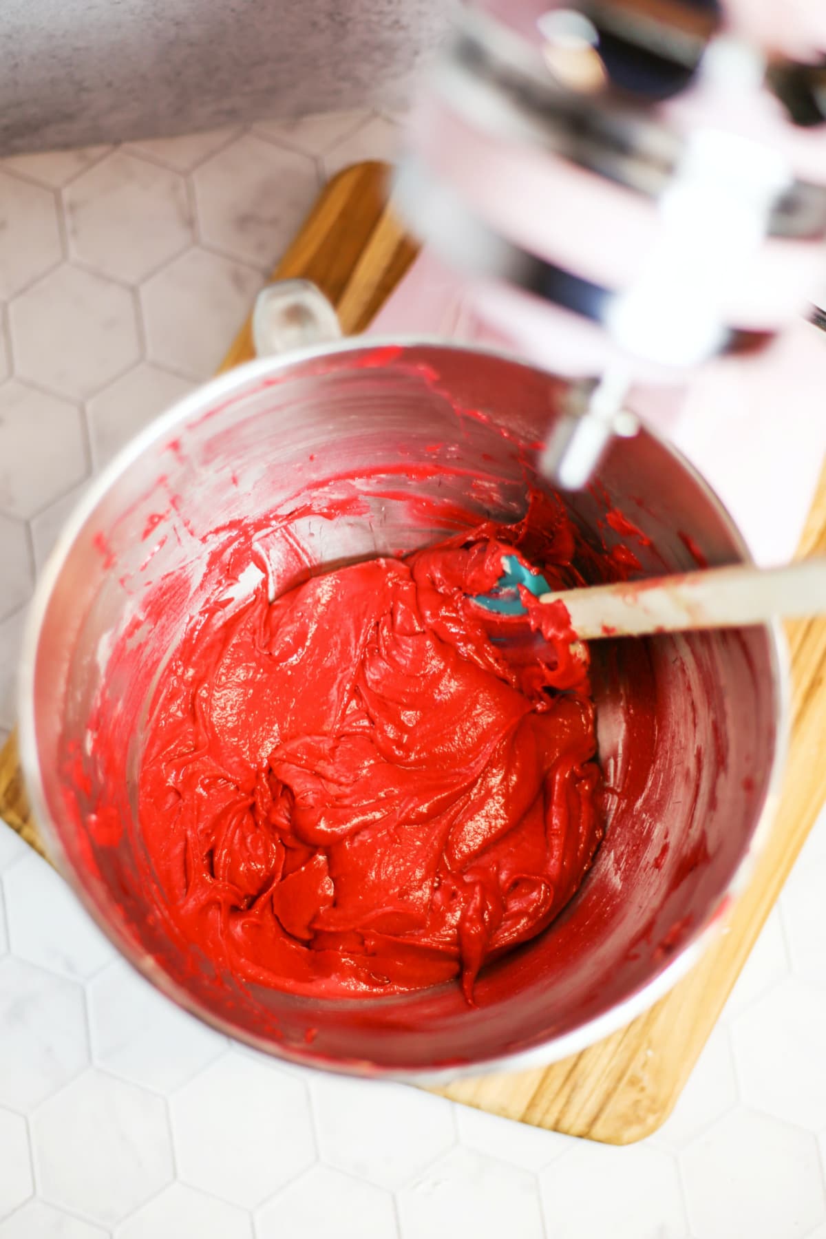 Red velvet mixture for Mickey Mouse cupcakes