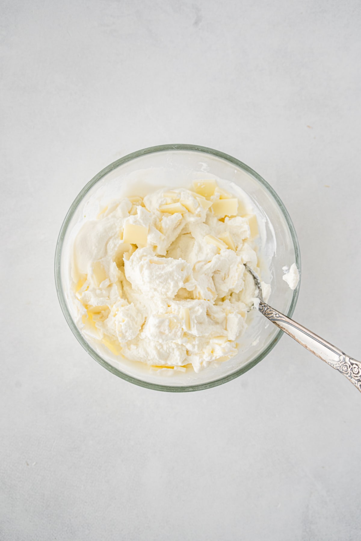 Ricotta and provolone cheeses in bowl