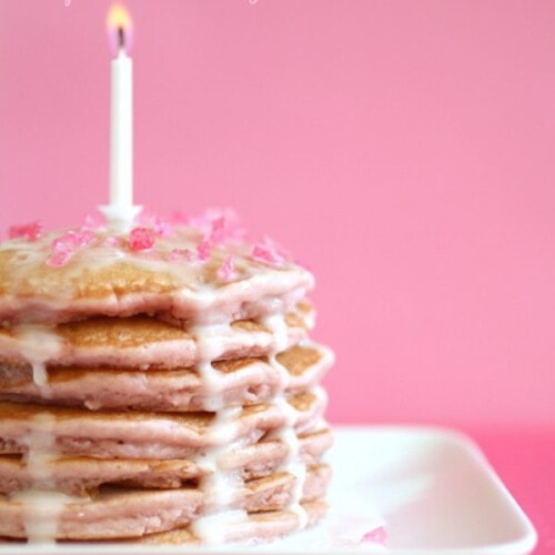 Pink pancakes with candle