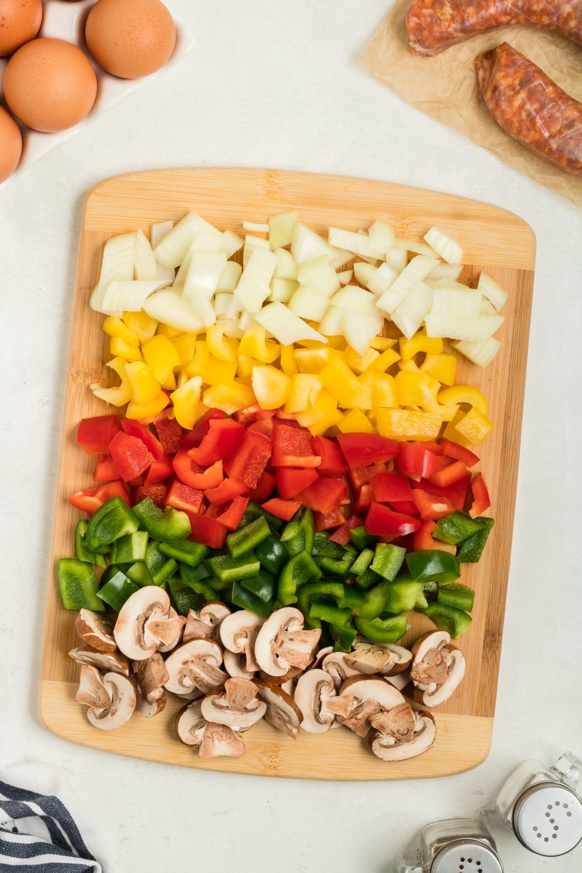 Diced vegetables on cutting board