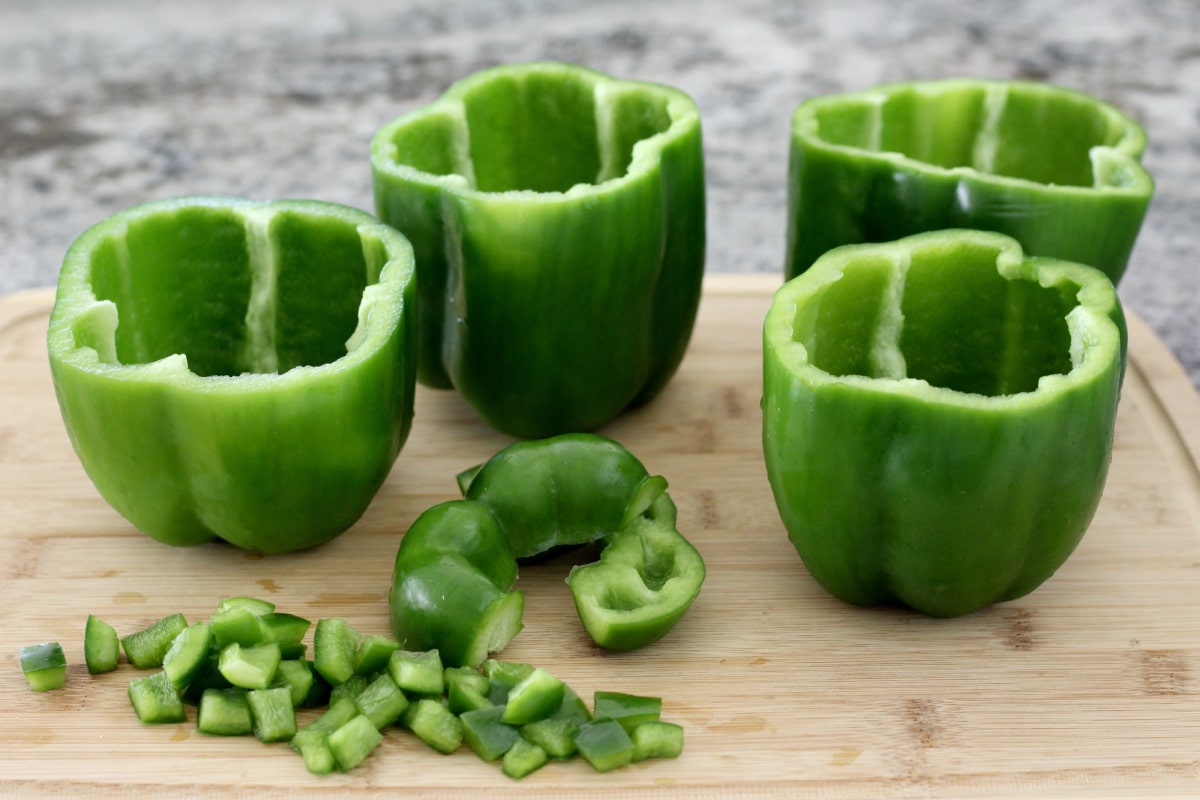 Green peppers with tops cut off