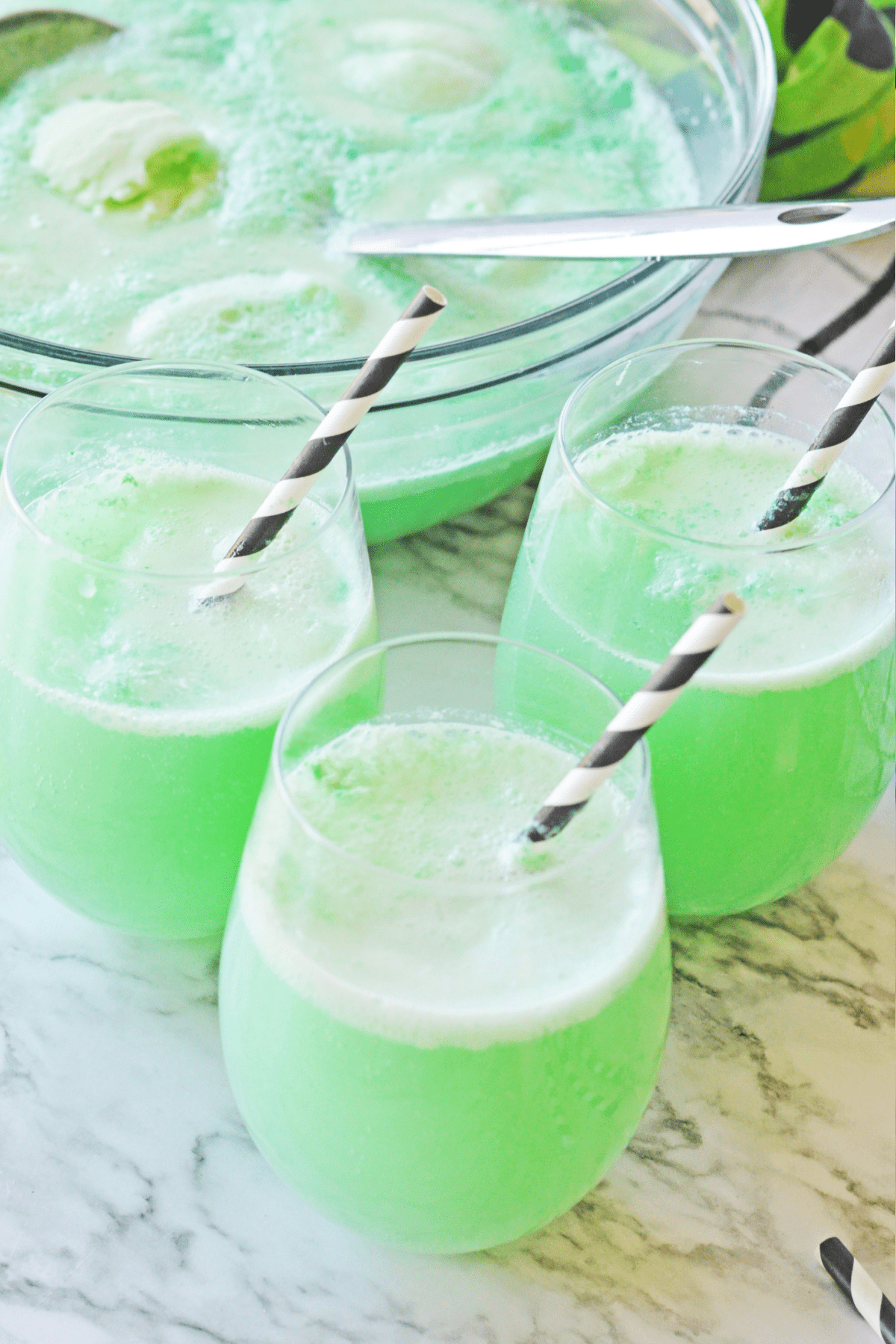 Shamrock Punch in bowl and glasses