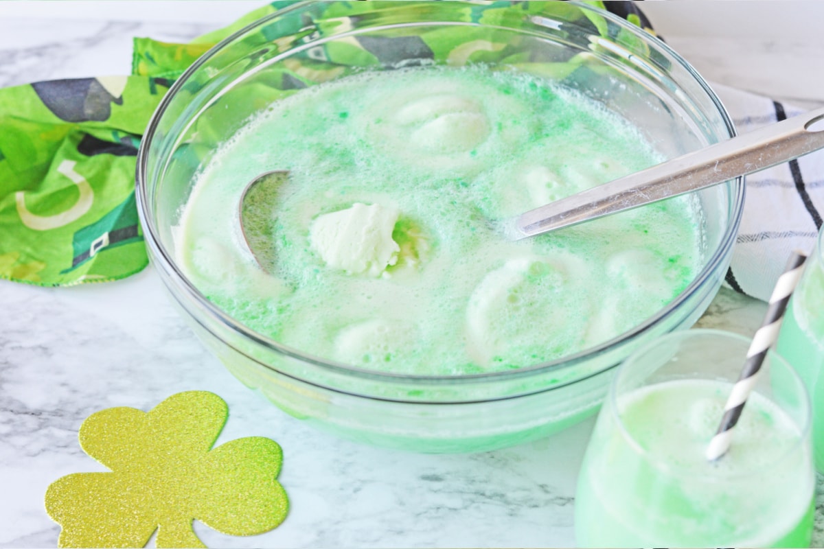 Shamrock punch in a punch bowl