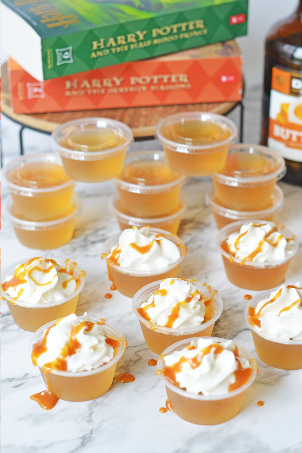 Butterbeer Jello Shots with Harry Potter books