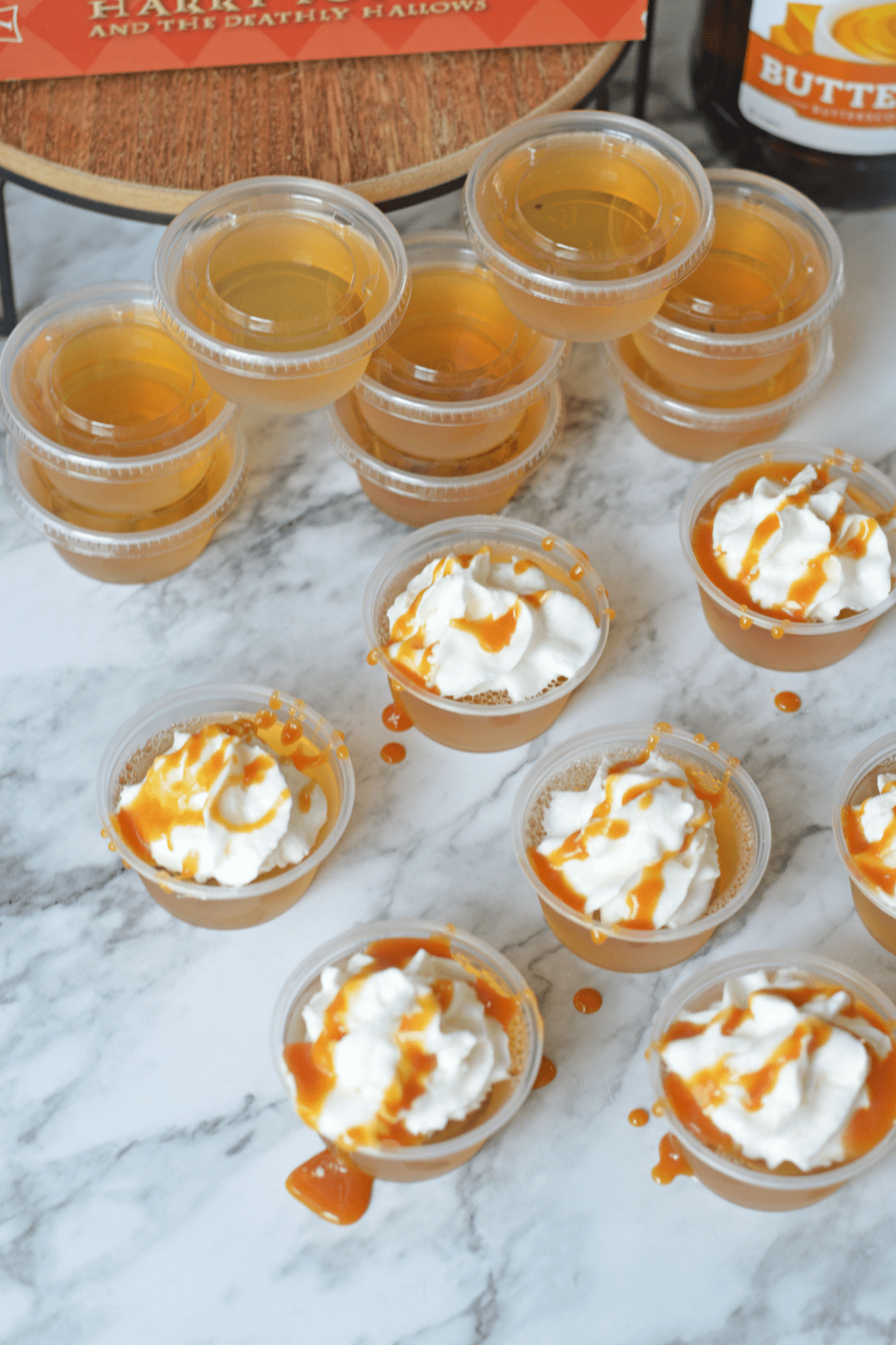 Butterbeer jello shots from above