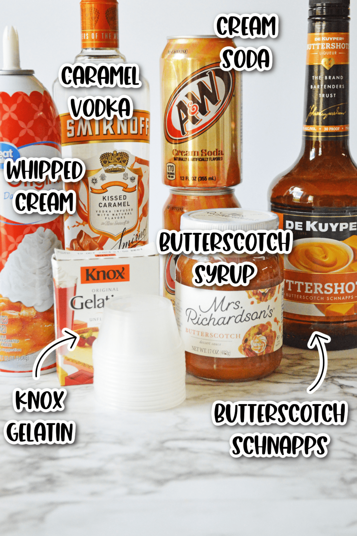 Ingredients for butterbeer jello shots