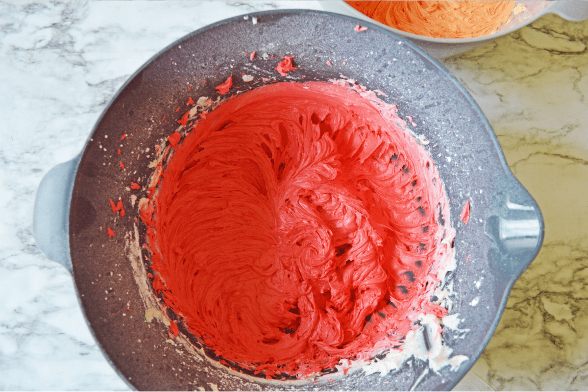 Frosting mixed with red food coloring