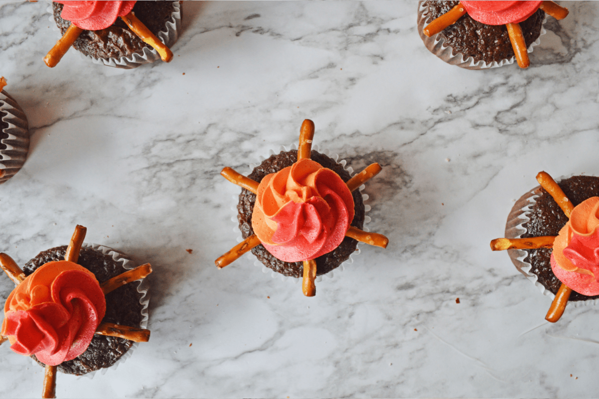 Campfire cupcakes with red and orange icing