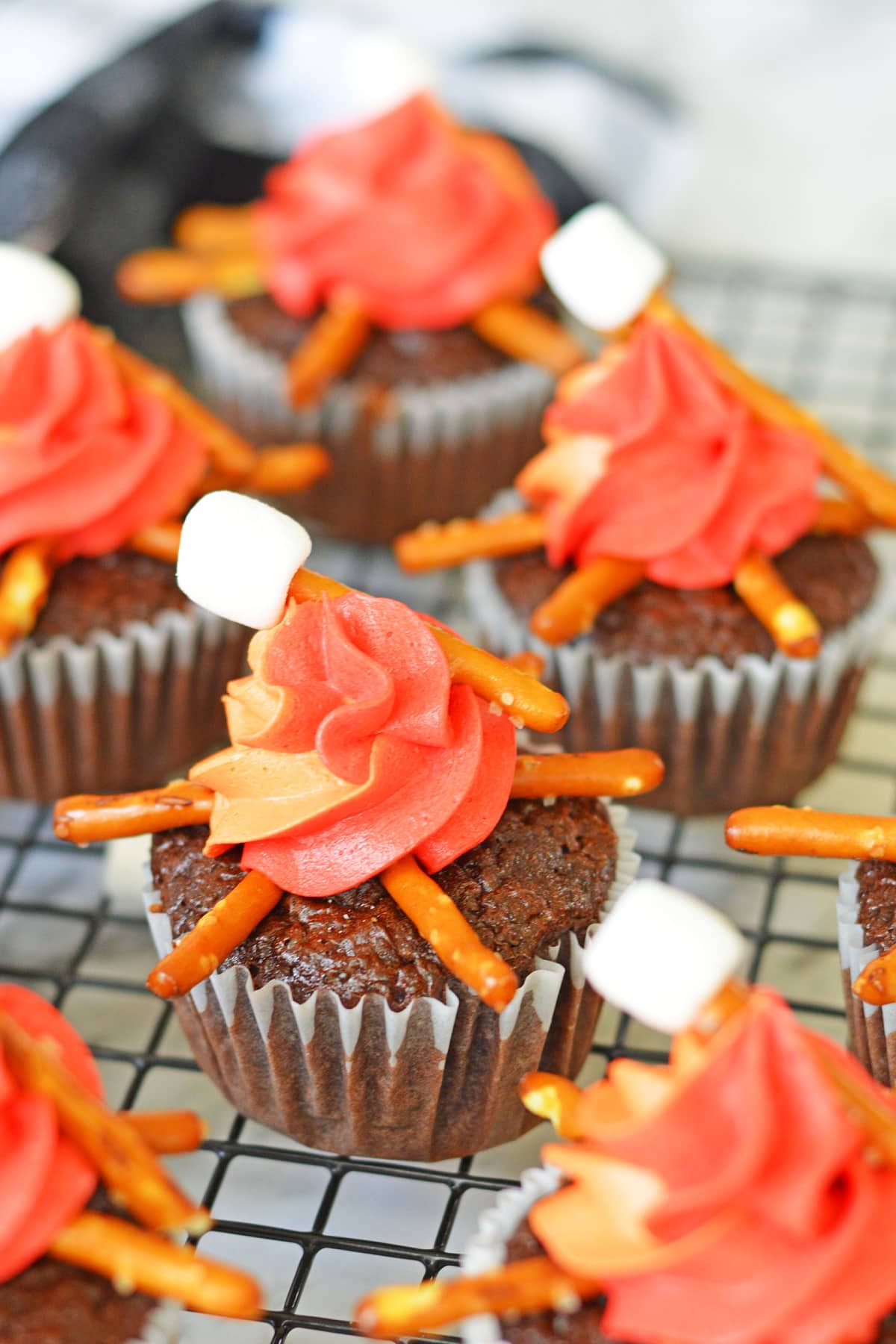 Campfire Cupcakes with marshmallow sticks