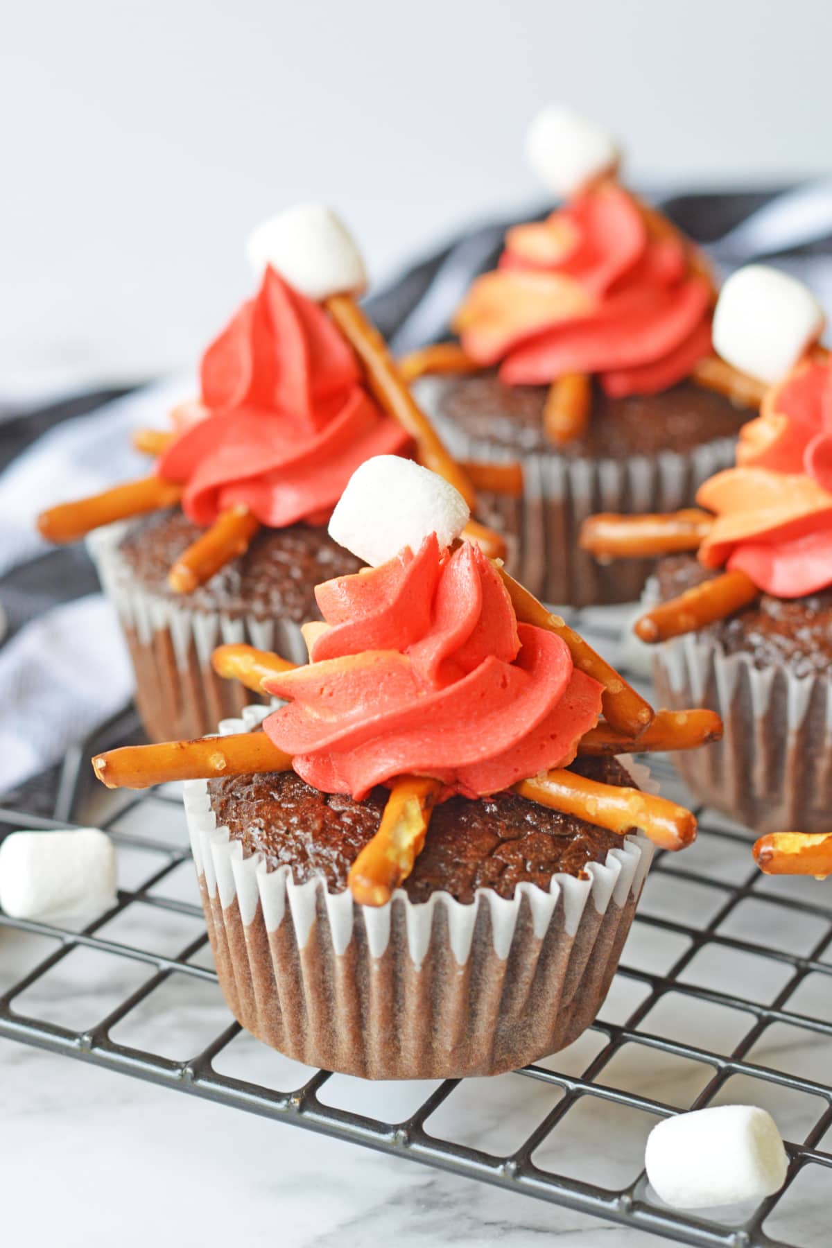 Campfire Cupcakes with black and white napkin
