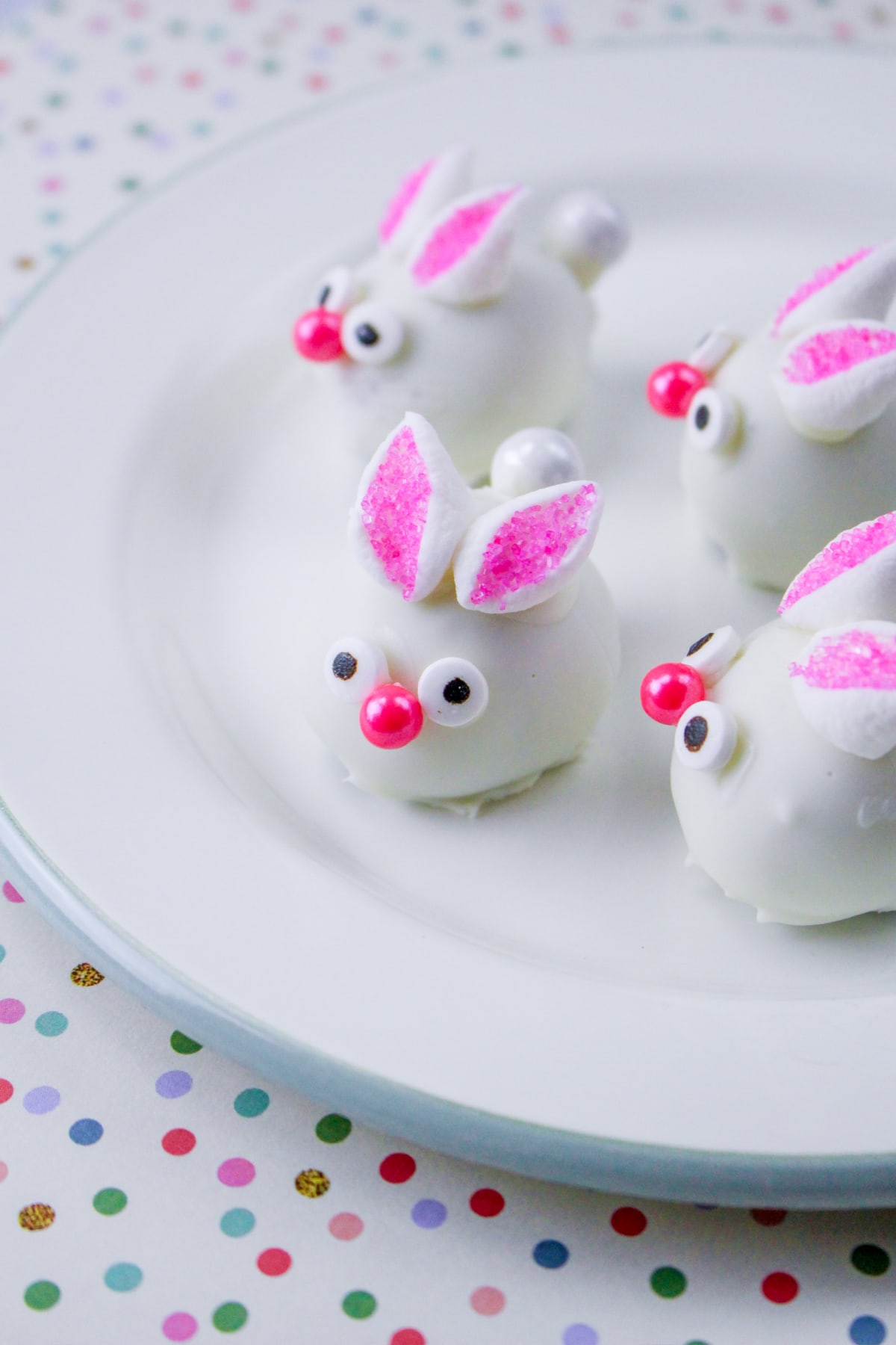 Easter bunny Oreo balls on white plate