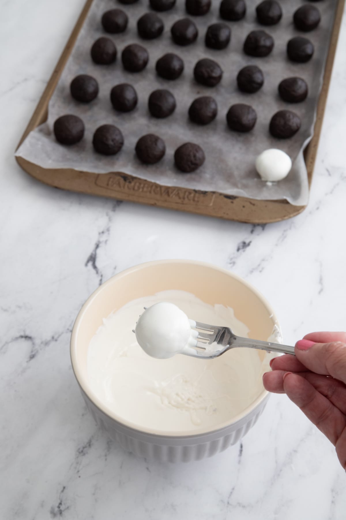White chocolate covered Oreo balls