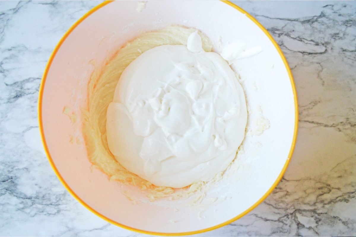 Whipped cream added to cream cheese mixture