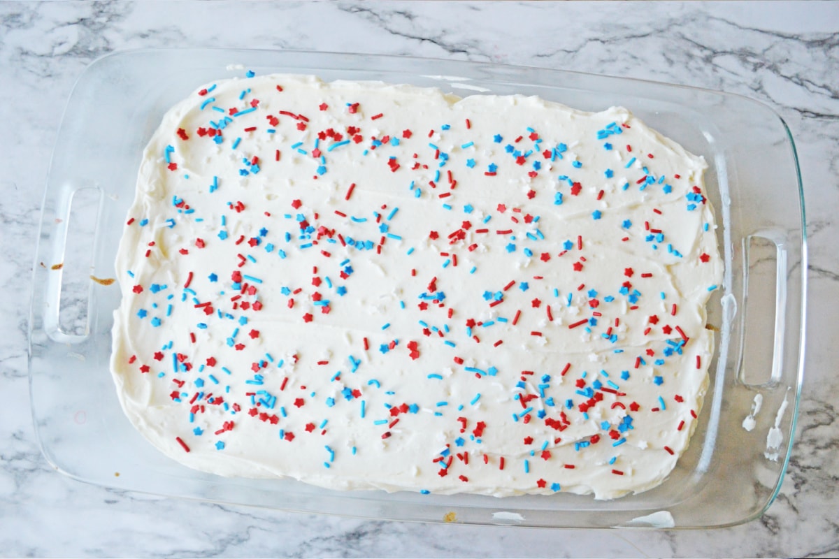4th of July cake topped with sprinkles