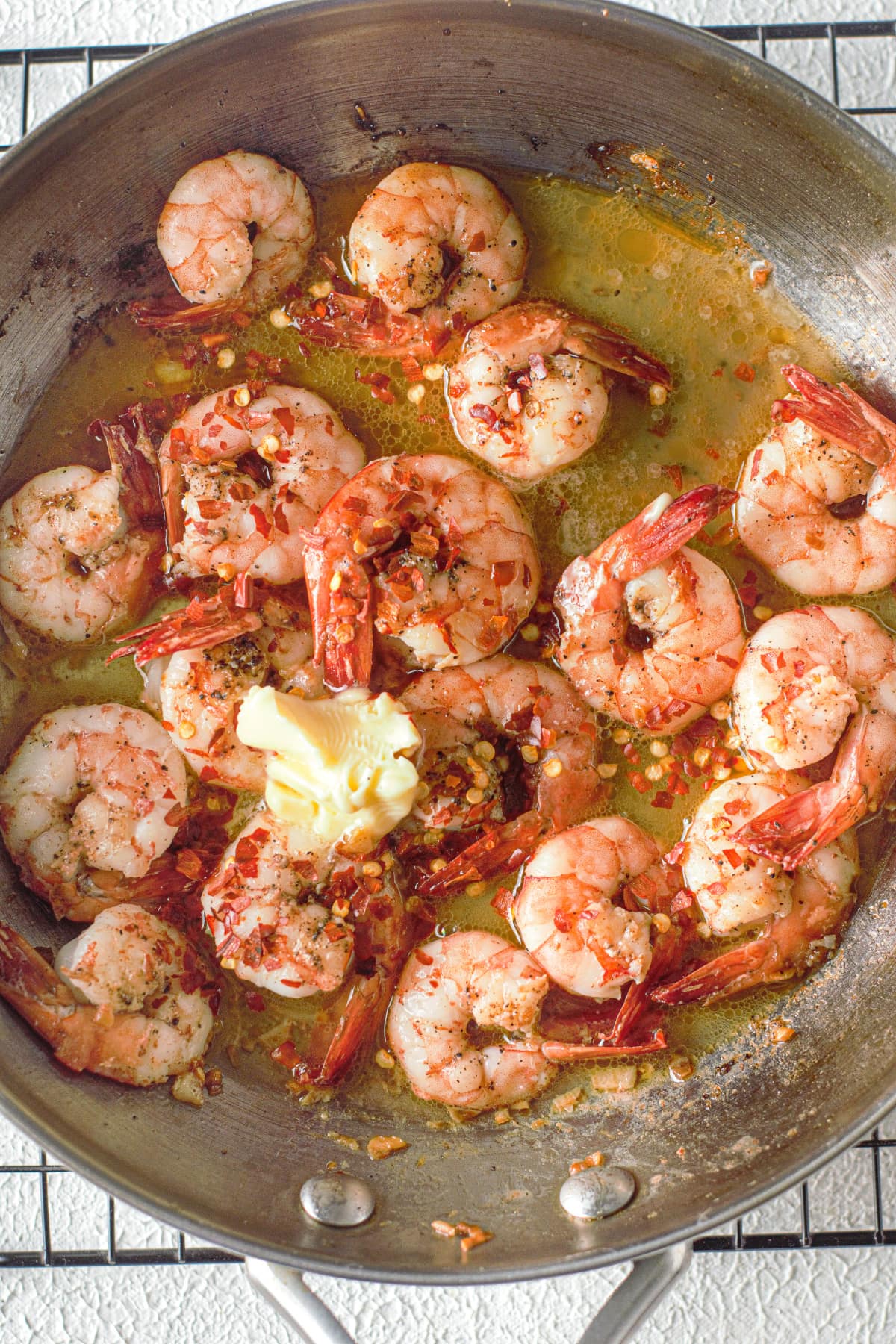 Shrimp in pan with butter