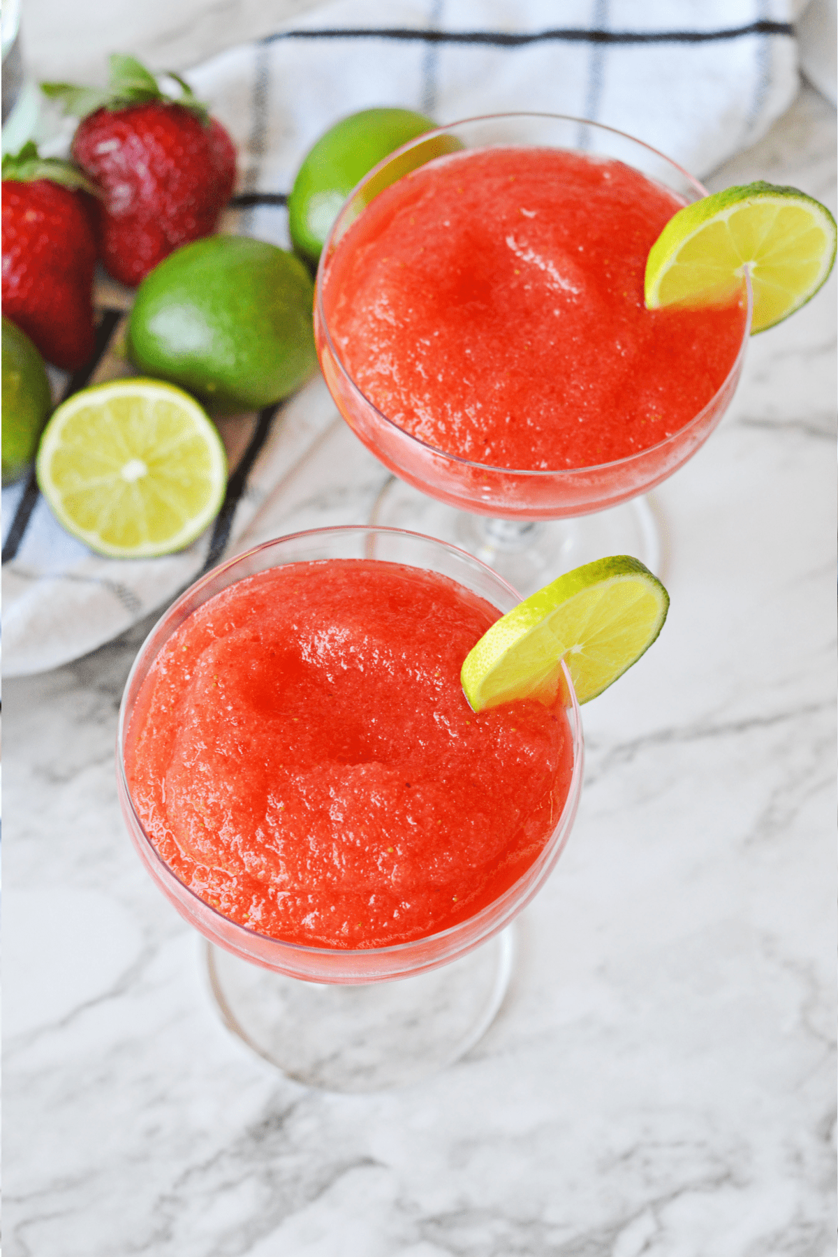 Frozen strawberry daiquiris from above