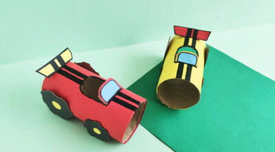 Toilet Paper Roll Race Cars on green background