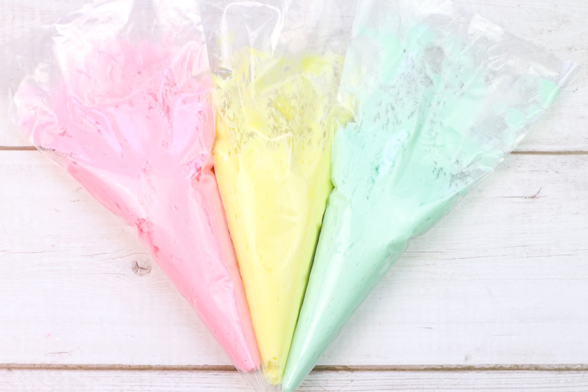 Colored icing in icing bags