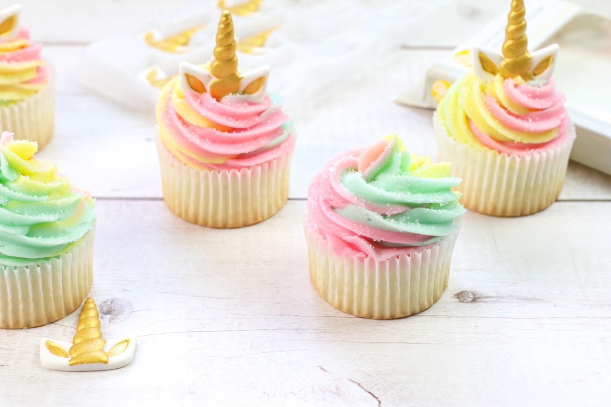 Unicorn cupcakes with horns and ears