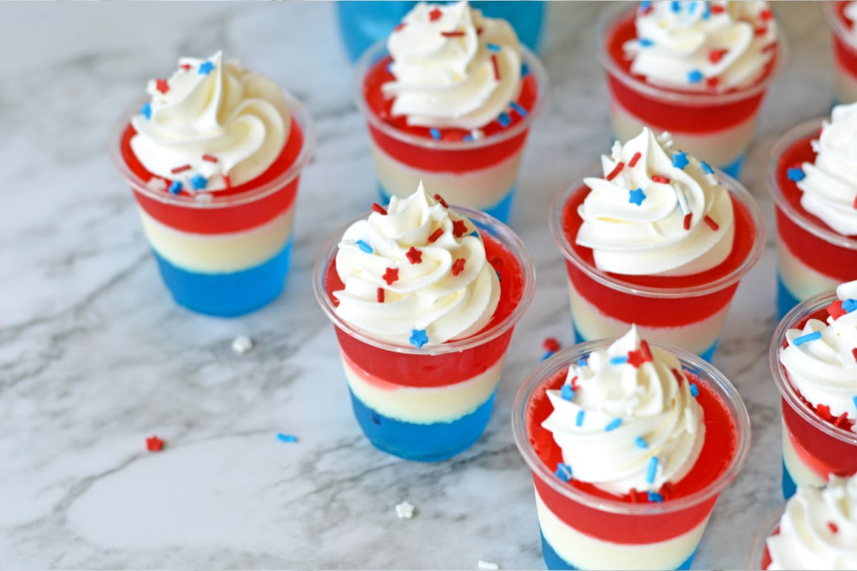 Jello shots with layers of red, white and blue