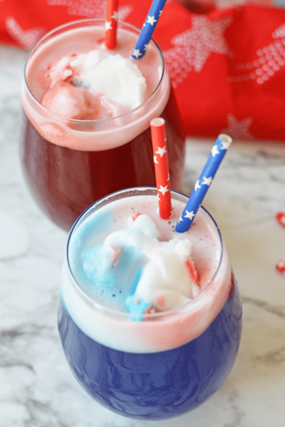 Red, white and blue punch with colorful straws