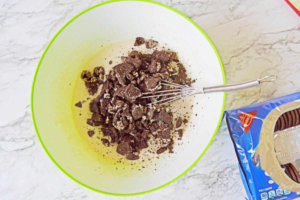 Crushed Oreo cookies with cake batter