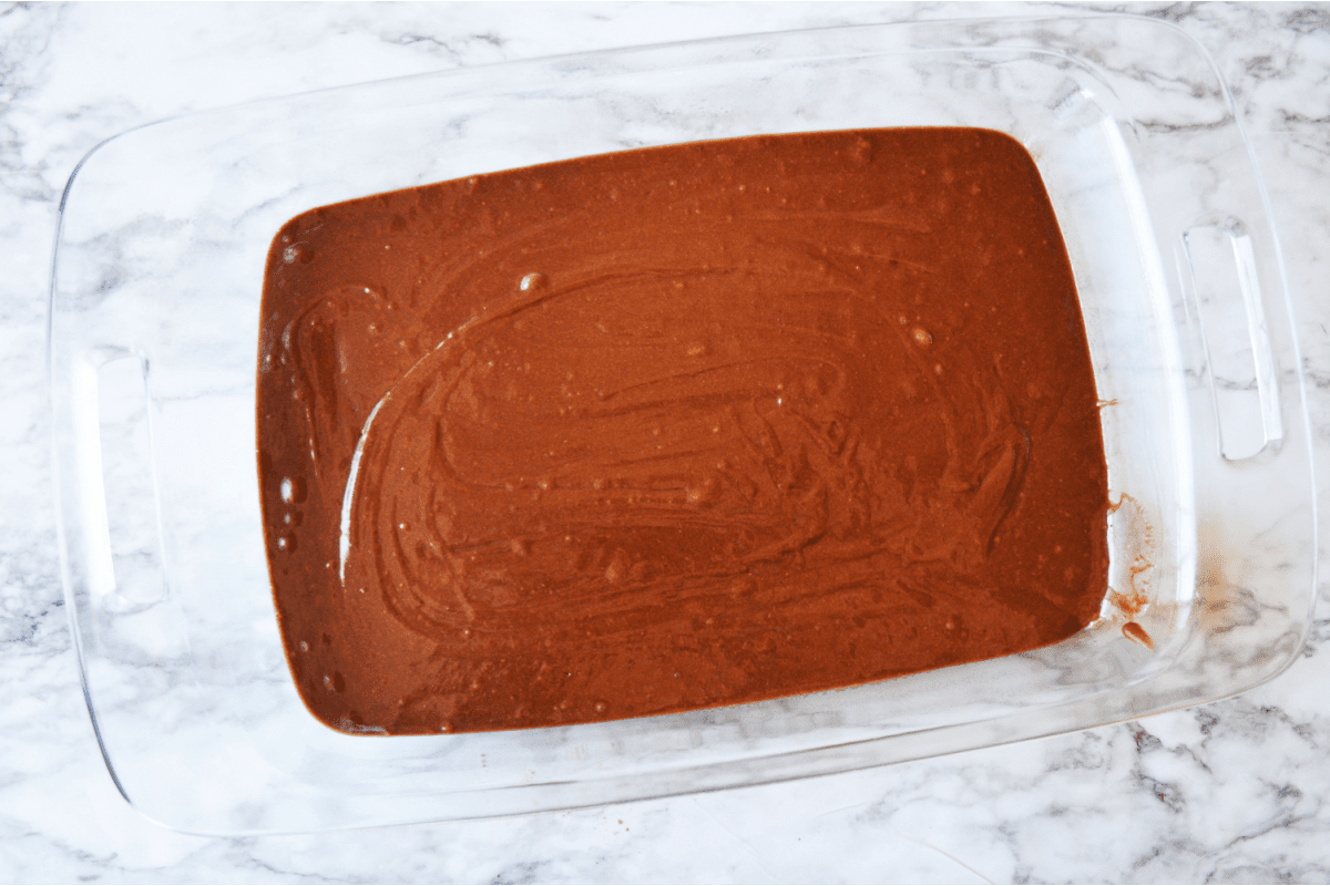 Brownie mix in glass pan