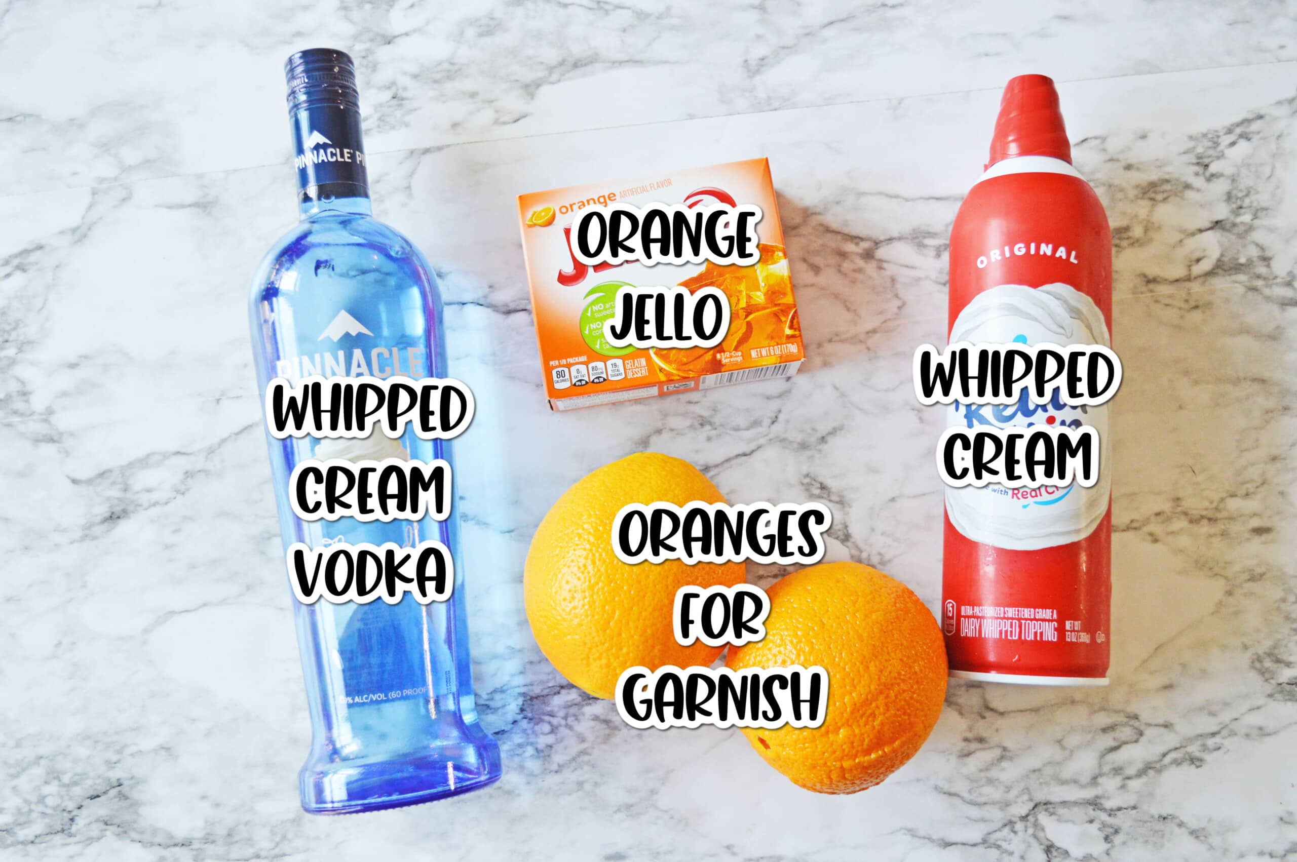 Ingredients for orange creamsicle jello shots