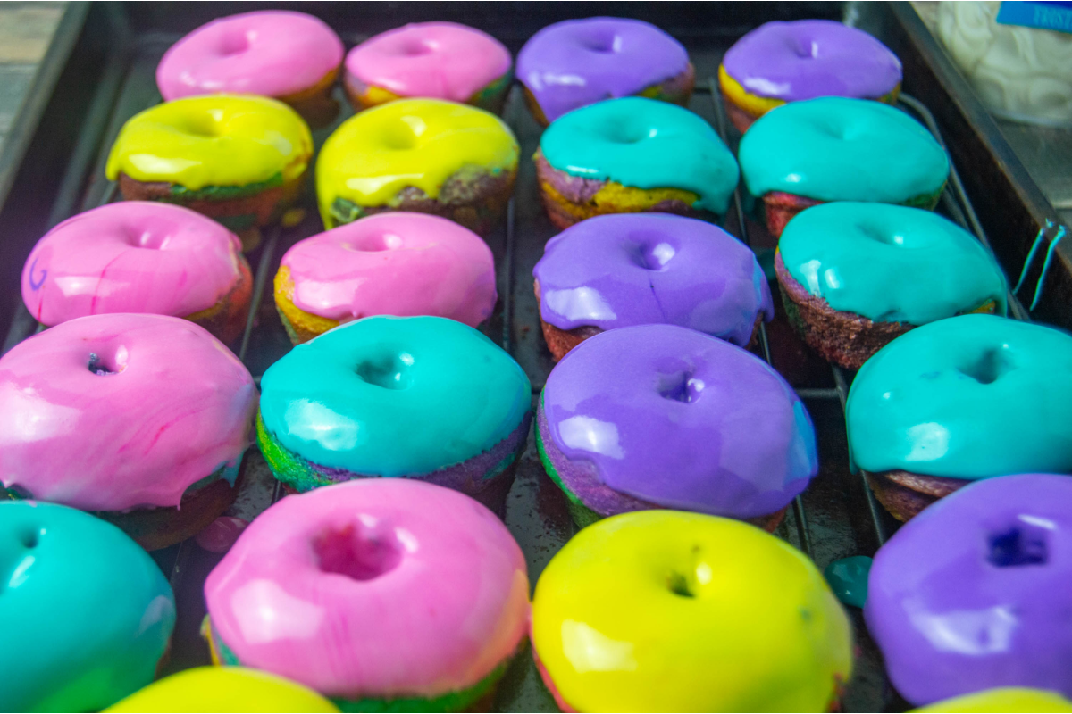 Rainbow donuts with colorful icing