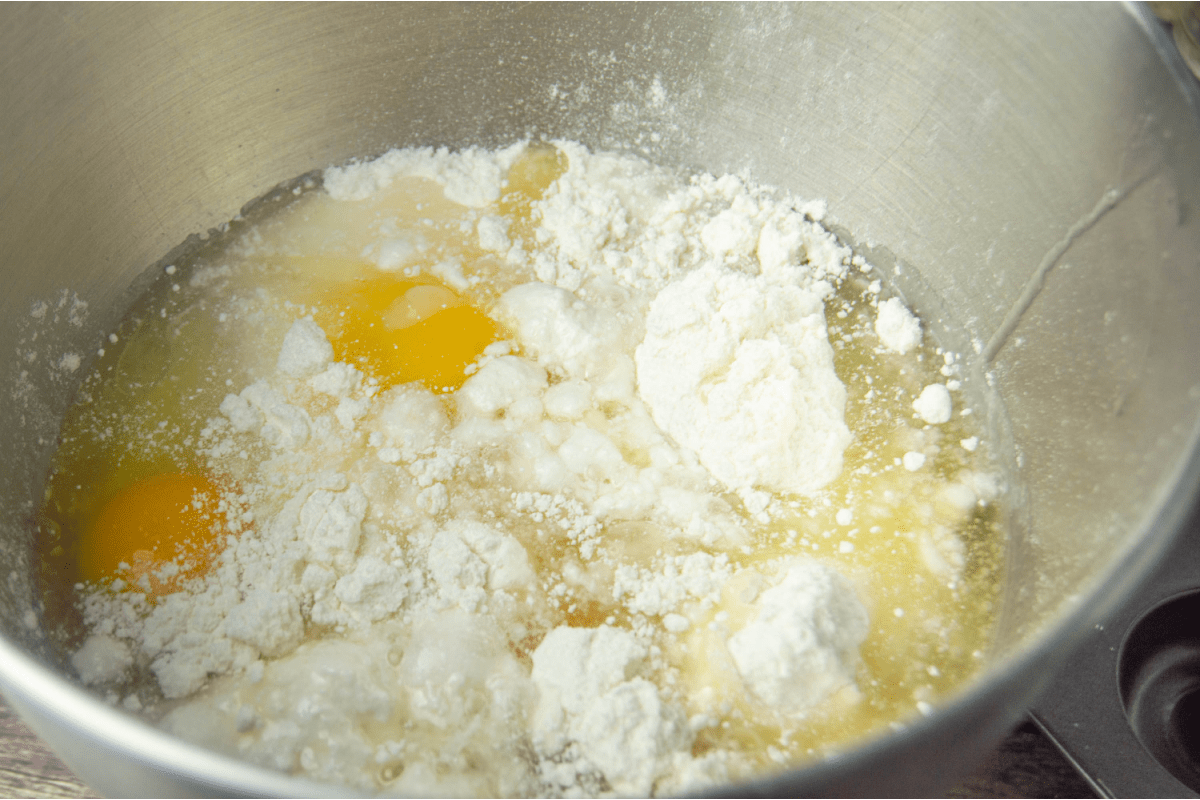Ingredients for cake mix in a bowl