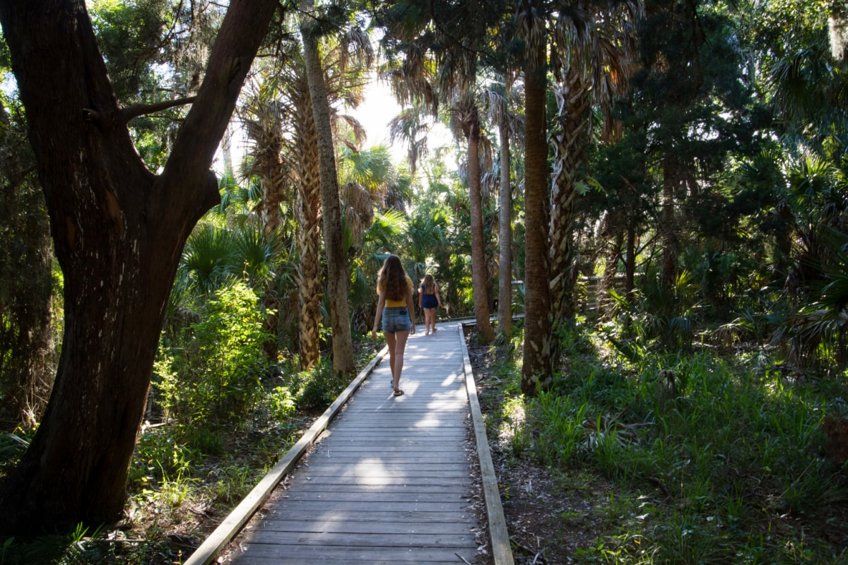Girls walking along a trail