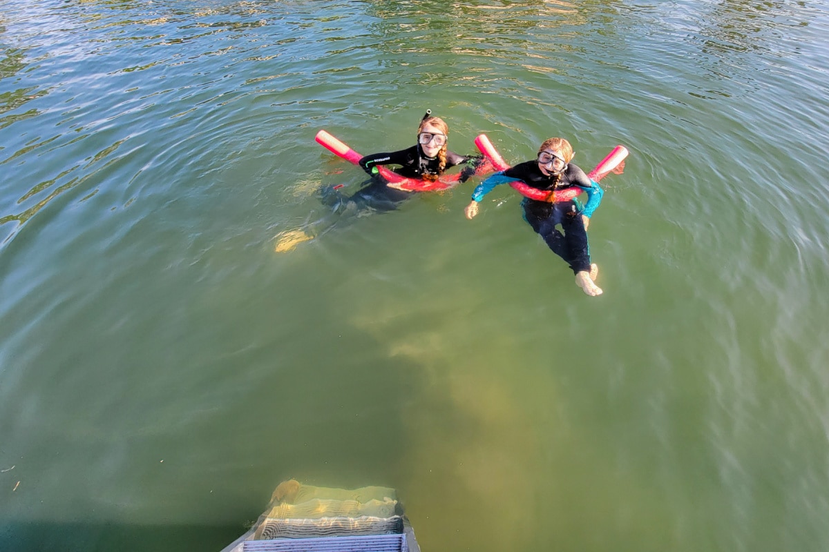 Two girls in snorkel gear