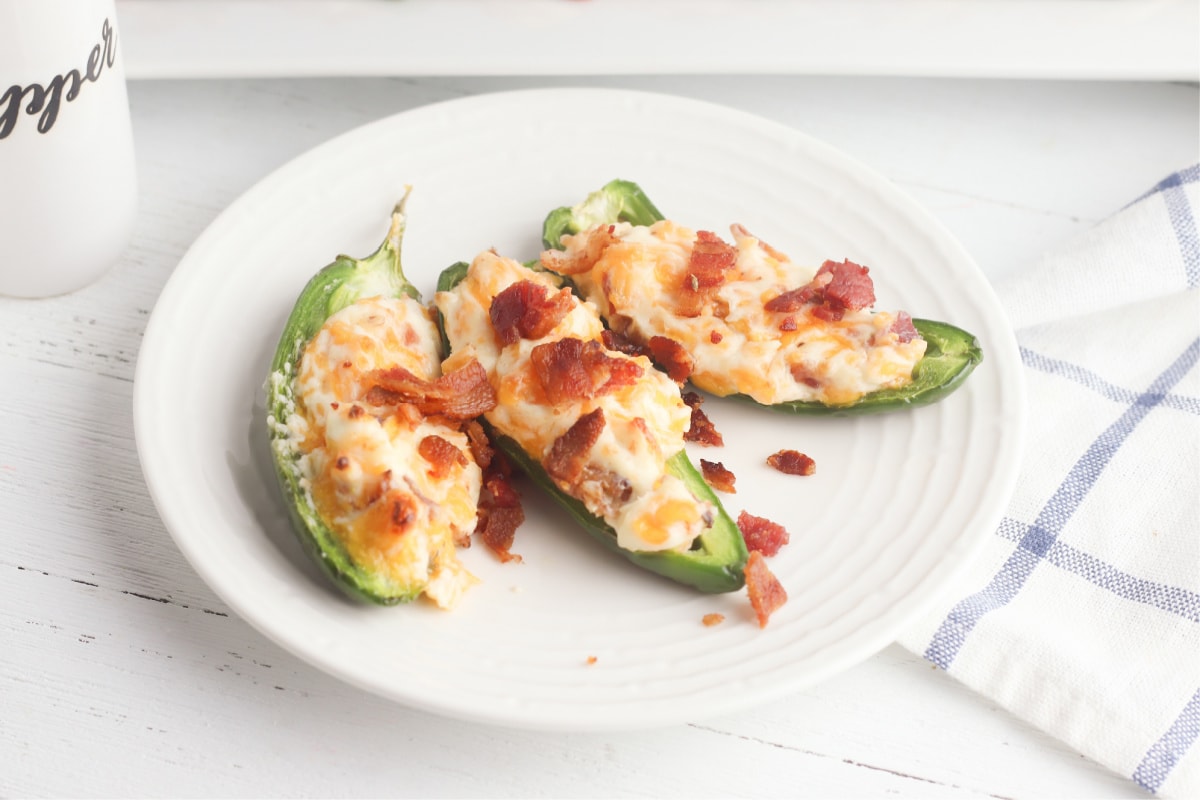 Jalapeno poppers with blue and white striped napkin