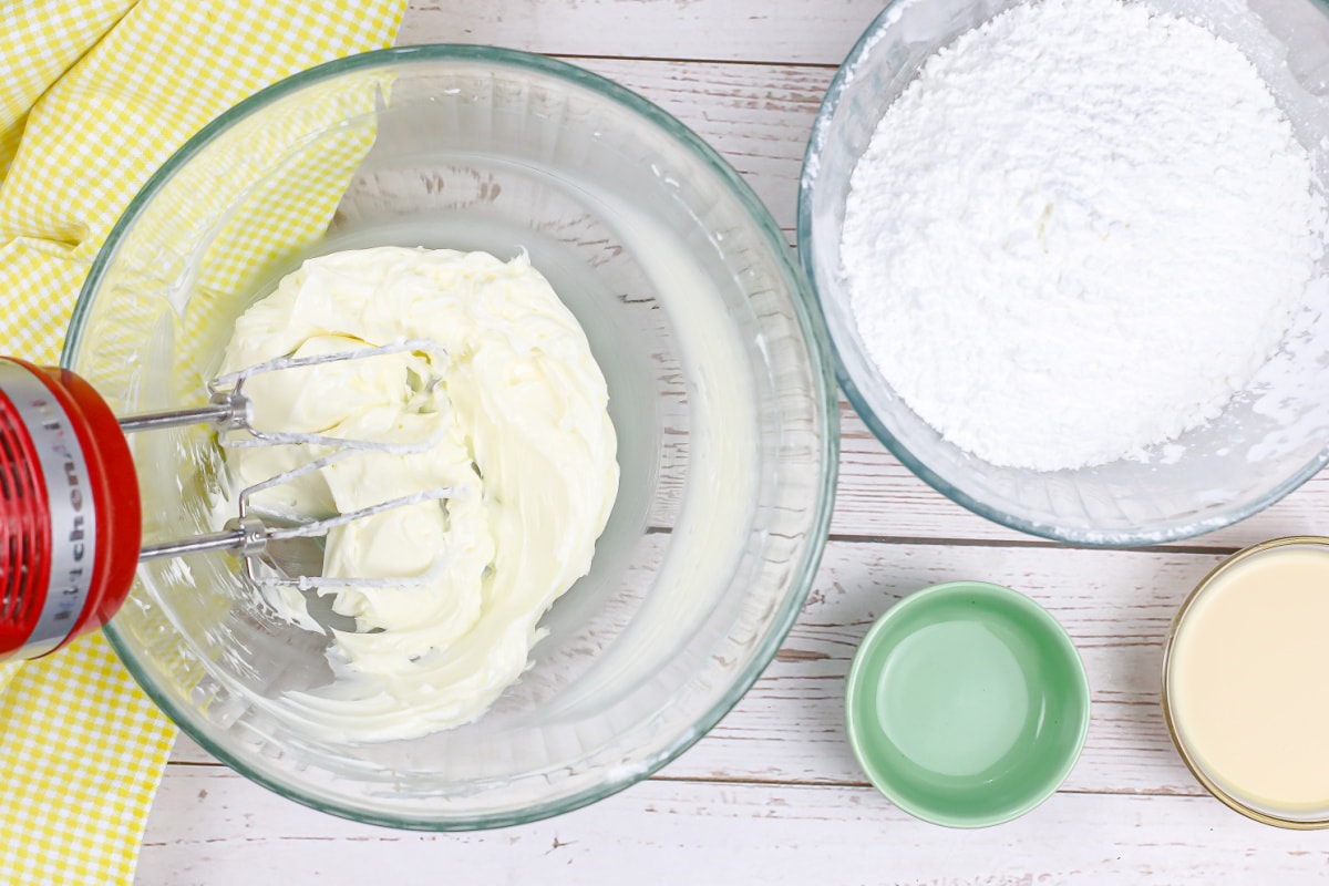 Creamed butter in mixing bowl