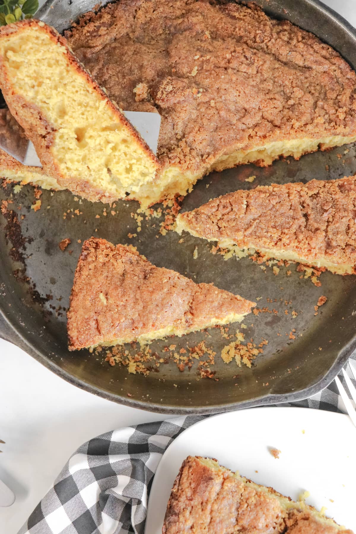 Coffee cake pieces in skillet