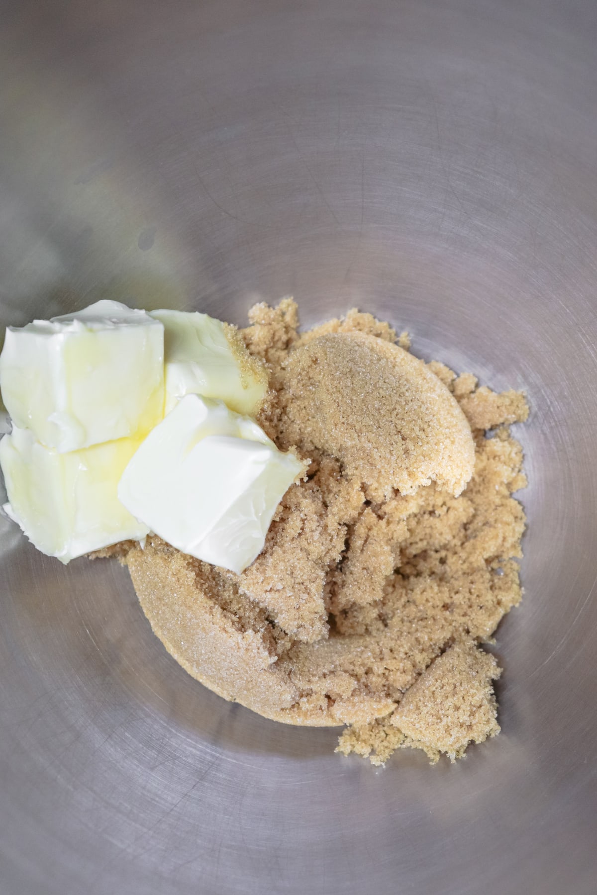 Butter and brown sugar in mixing bowl