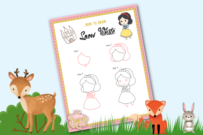 How To Draw Snow White (step by step tutorial with free printable)