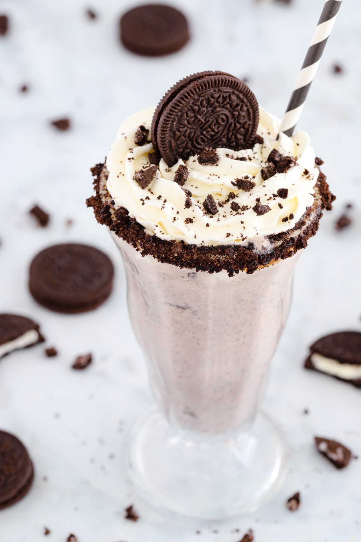 Oreo milkshake with whipped cream and cookie on top