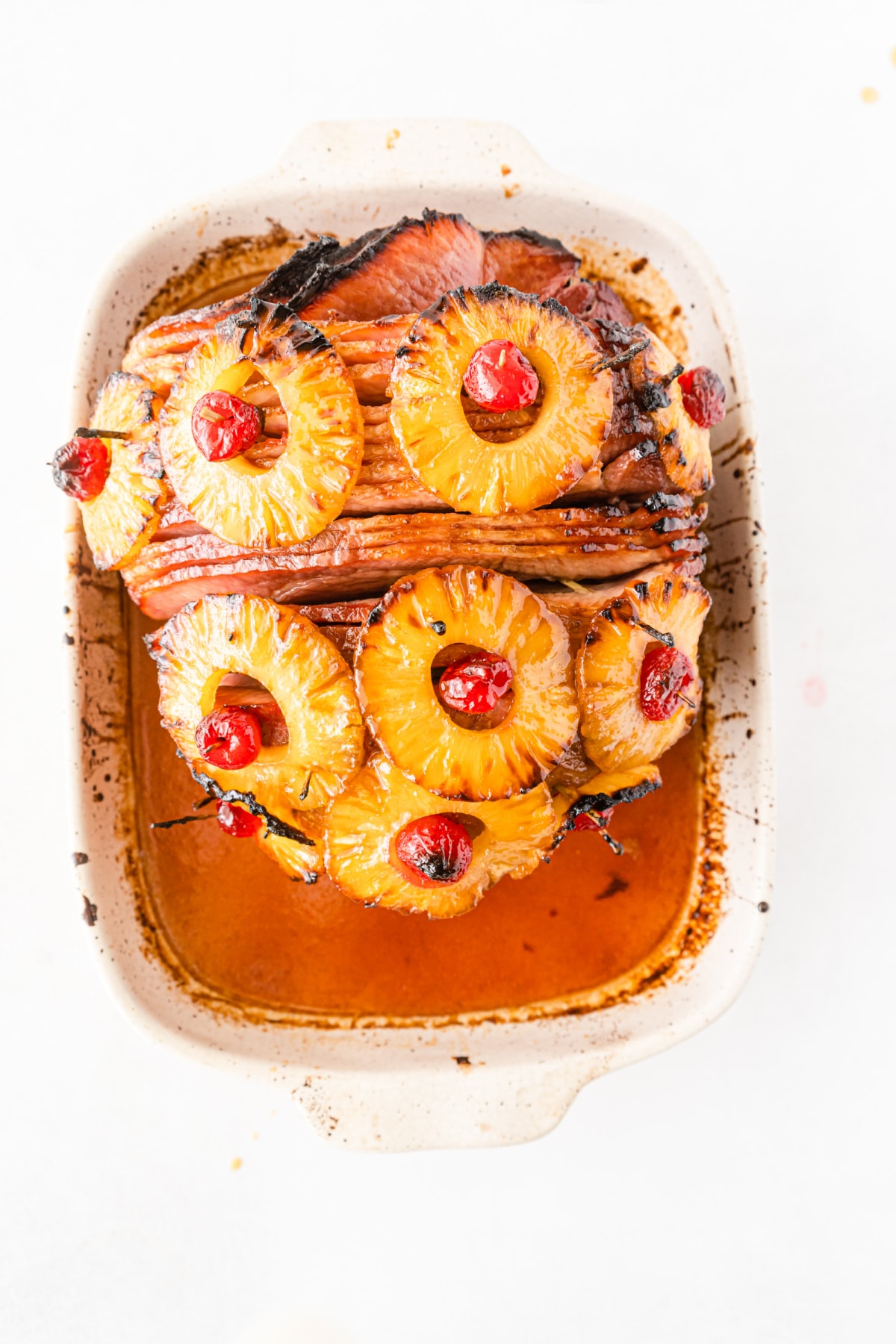 Ham roast with pineapple honey glazed in baking dish