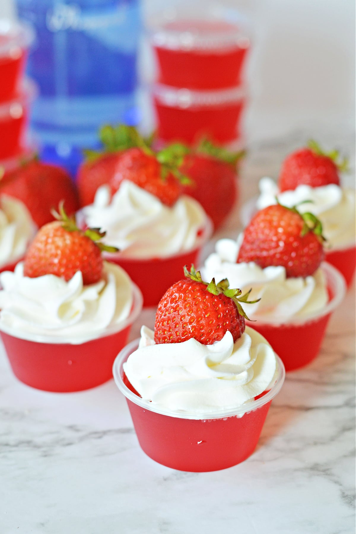 Pinnacle whipped cream vodka jello shots with strawberries