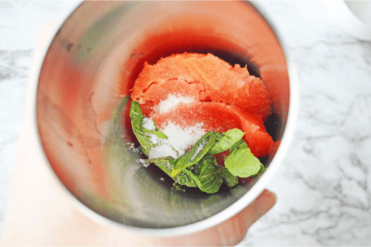 Watermelon with sugar and mint