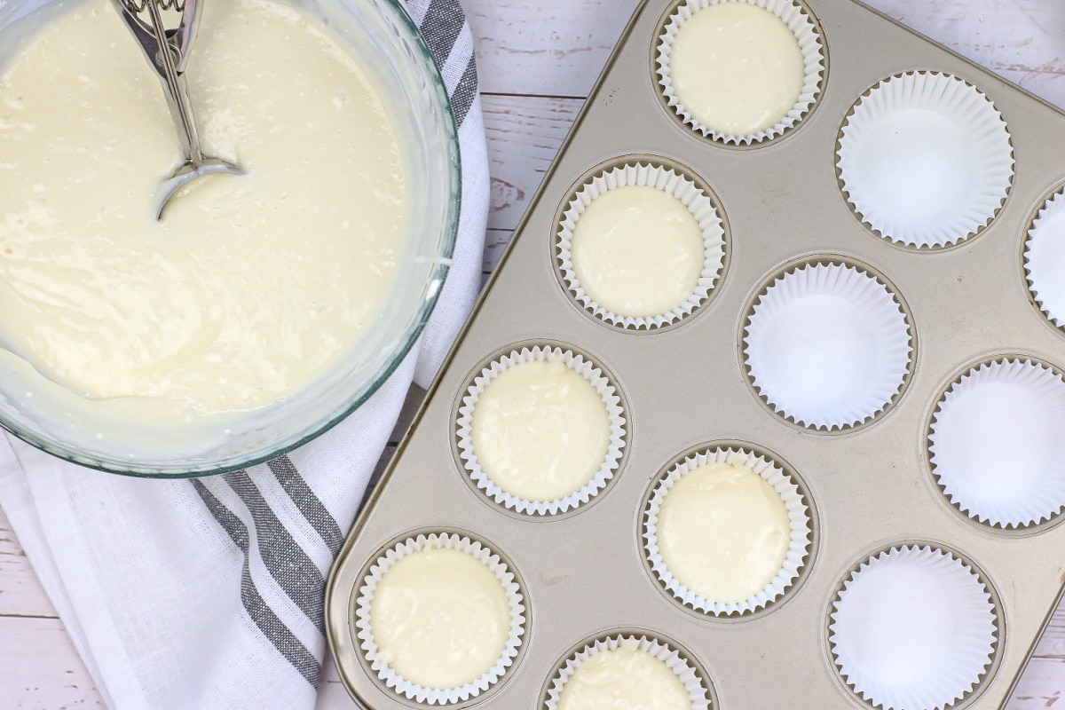Cake batter in muffin tins
