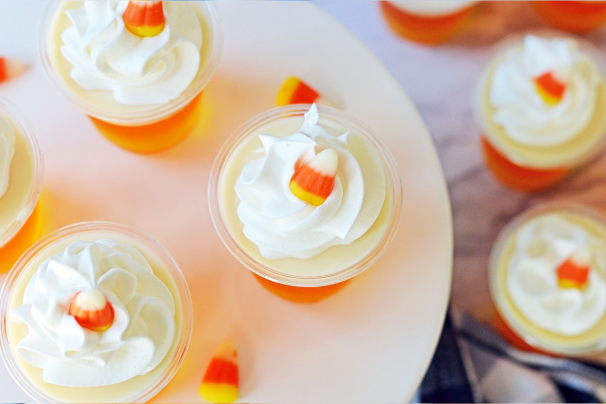 Candy corn jello shots from above