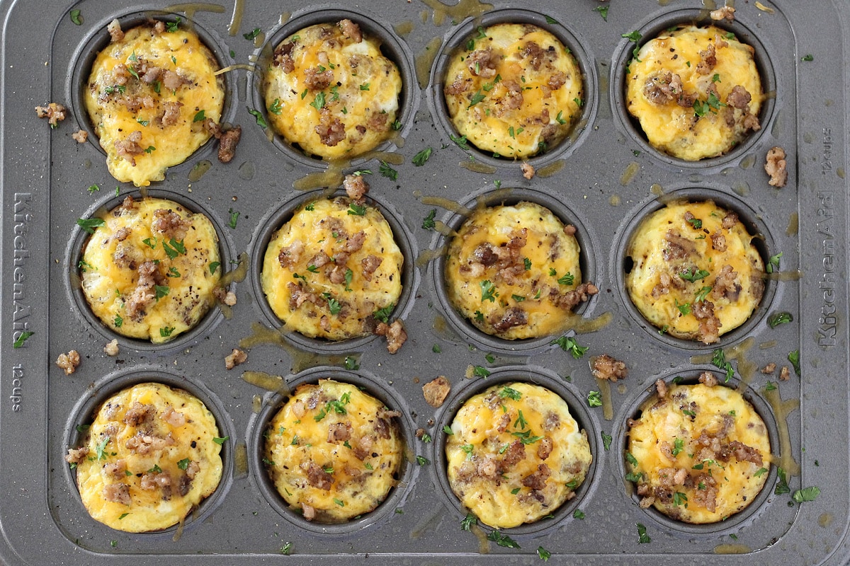 Egg muffins in tin from above