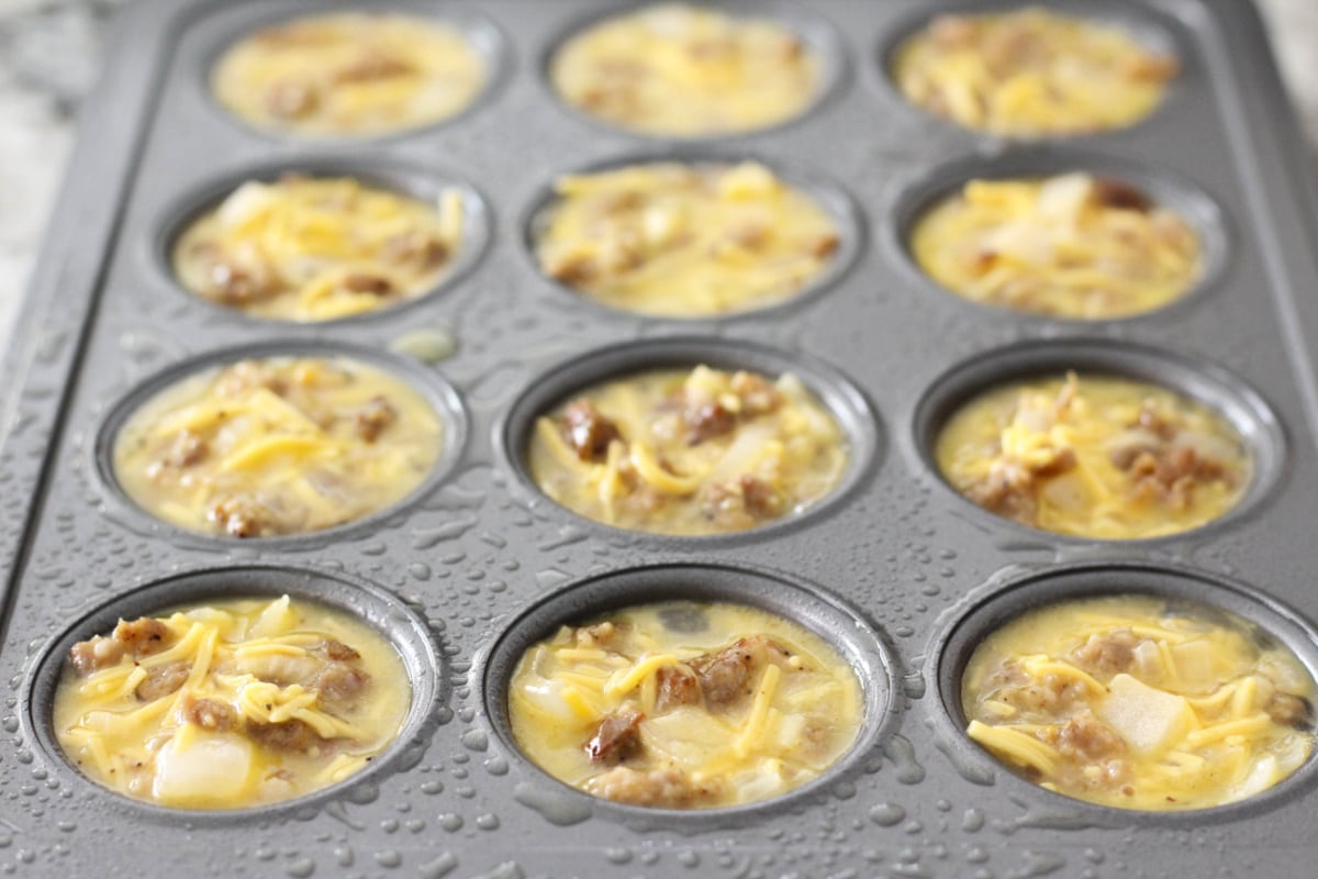 Egg mixture in muffin tin
