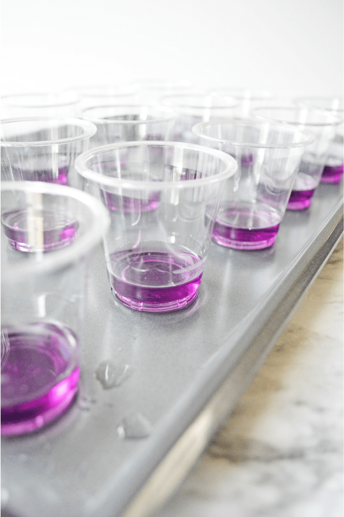 Jellos shot cups with purple layer of jello