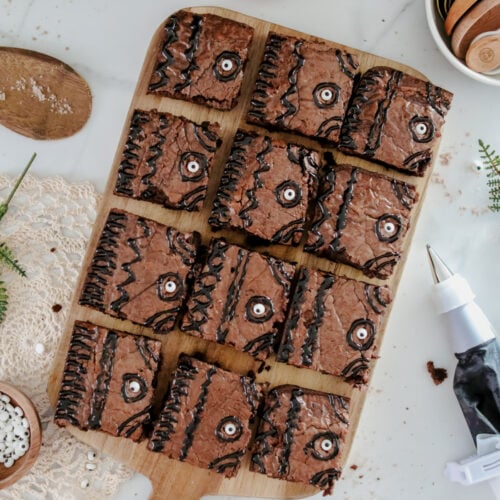 Hocus Pocus spellbook brownies on cutting board