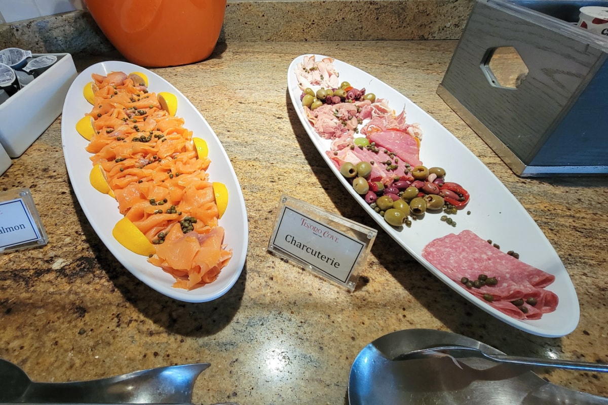 Smoked salmon and assorted meats at Tesoro Cove
