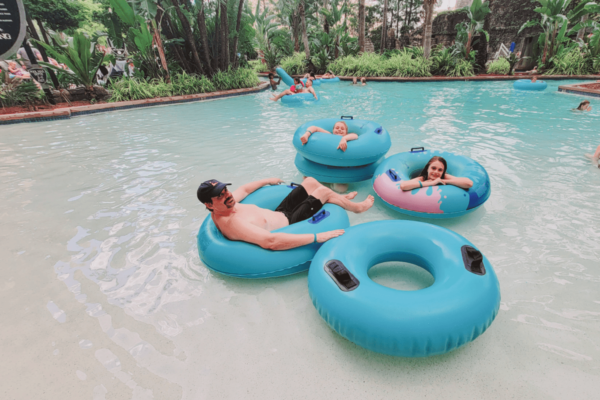 Family floating in lazy river