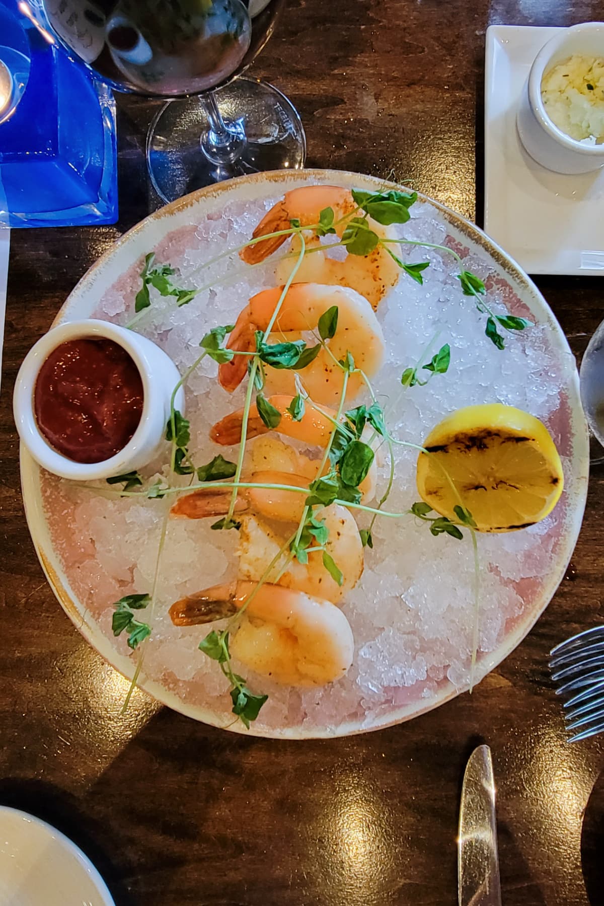 Shrimp cocktail over ice